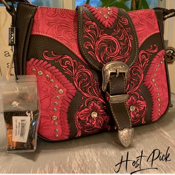 Montana West pink dark brown buckle and rhinestone crossbody NWT - Picture 16 of 16